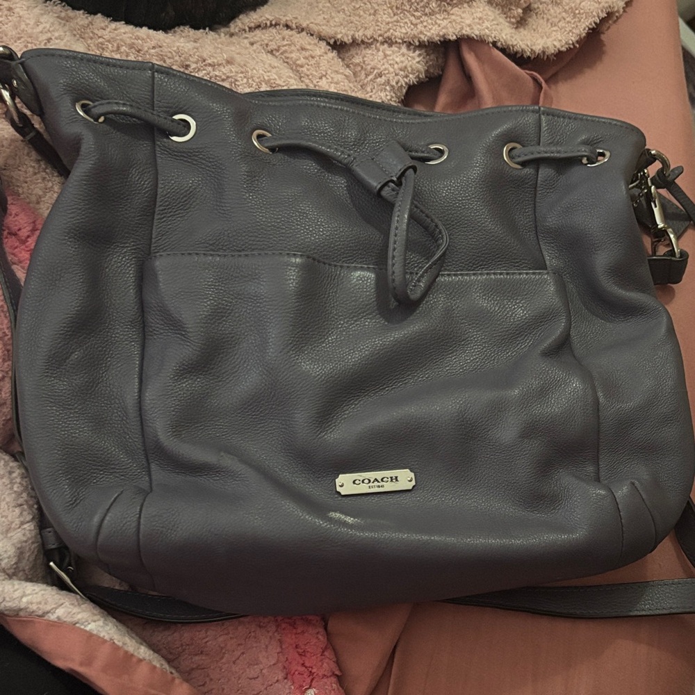 Coach Pebbled Leather Drawstring Shoulder Bag in Charcoal